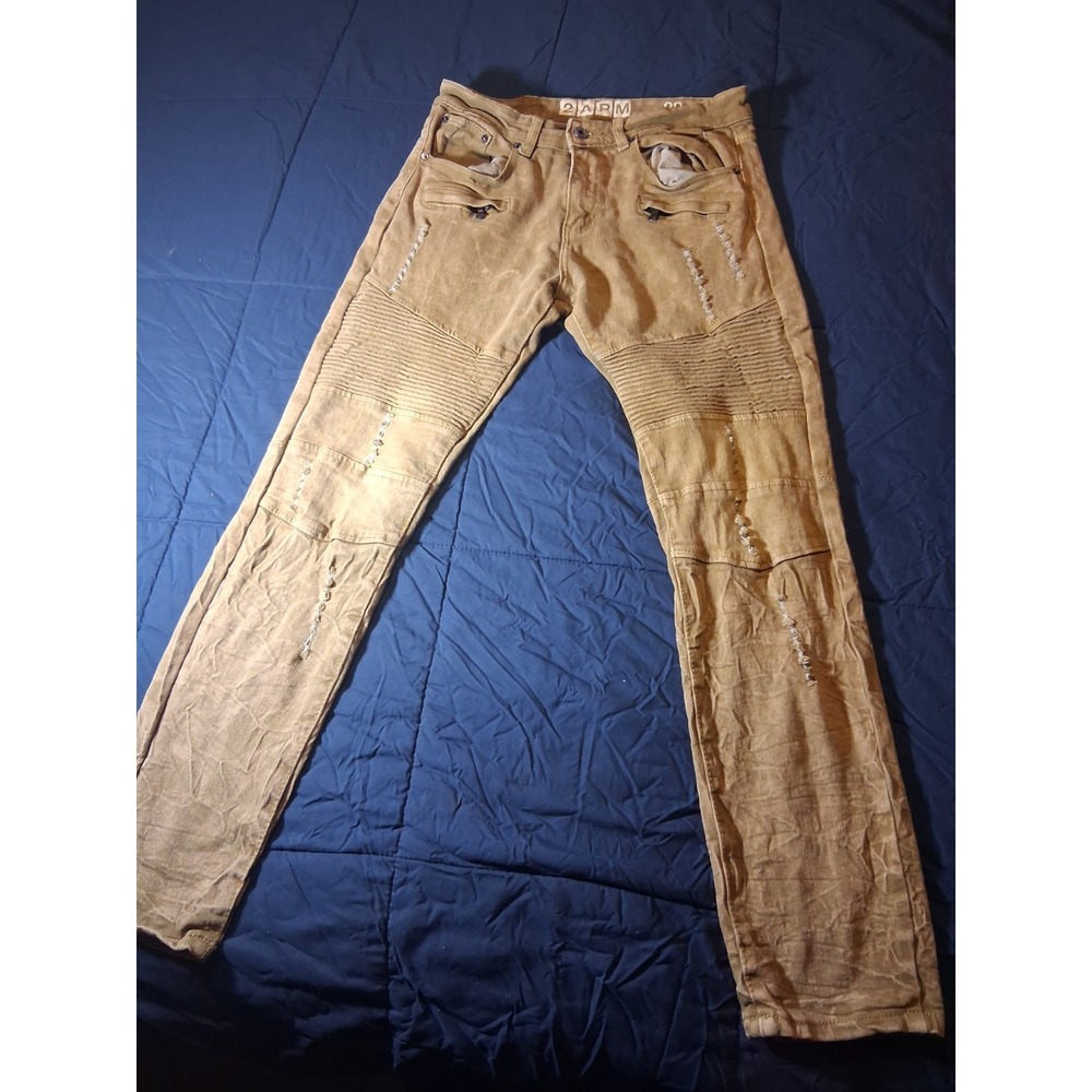 2APM Mens 29x30 Ribbed Moto Tan Jeans‎ Biker Pants